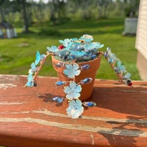 *SOLD* Handmade Beaded Flower Succulent with Blue Accents